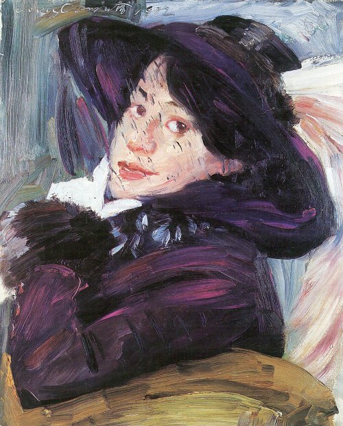 Lovis Corinth Damenportraet  mit lila Hut Wandbild